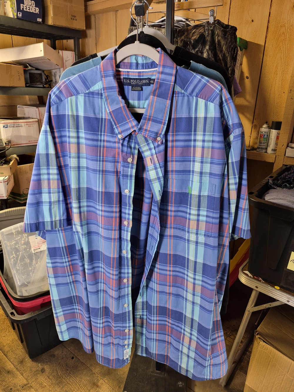 U.S. Polo Assn. Blue Plaid Short-Sleeve Button-Down Shirt Bin 55